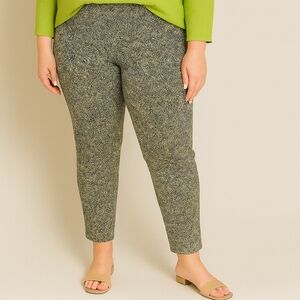 Chico’s Abstract Print Pull-On Pants Size 3/16 Stretch Black White Tan High Rise